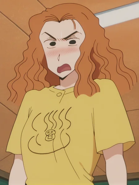 score_9,score_8_up,score_7_up,score_6_up,score_5_up,score_4_up,source_anime,uncensored,anime screencap,1girl,medium breasts,glistening body,shiny_skin,dewy skin,BREAK
<lora:yone_v1:1> yonetamat, orange hair, black eyes,wavy hair, yellow dress, embarrassed, angry, open mouth, wavy mouth, looking at viewer,