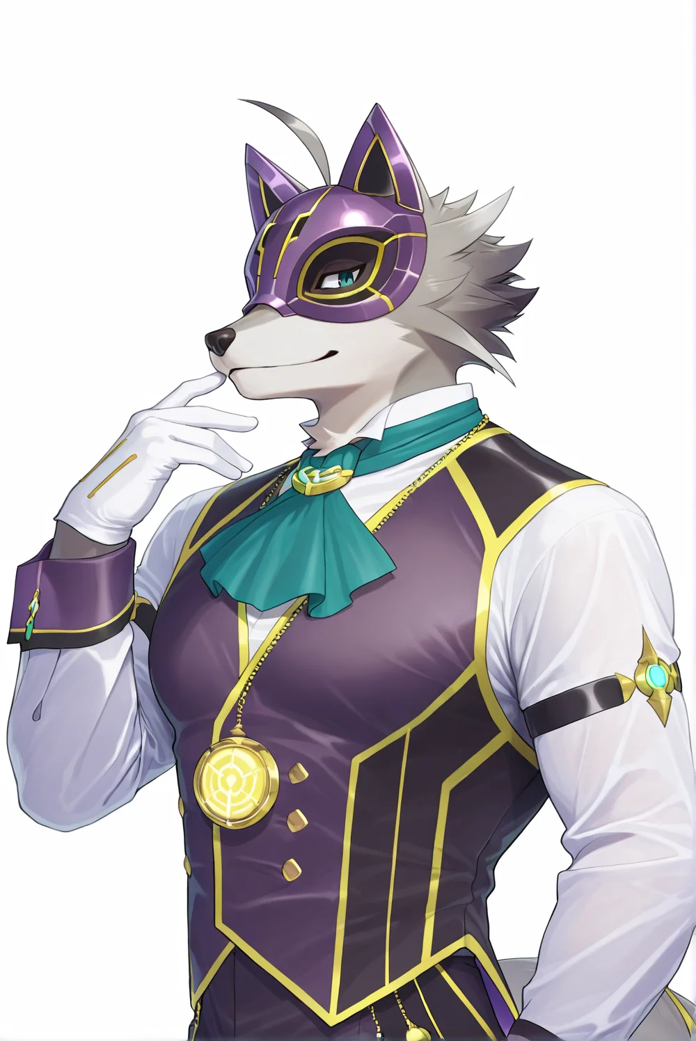 <lora:easynegative:1>, <lora:add-detail-xl:1>, <lora:Vulpecula__ã¦ã«ãã¯ã©__ä¹å°ä½©åºæ_Live_A_Hero__ã©ããã__ç´æè±é__Character:1>,
score_9, score_8_up, score_8, countershading, high quality, hires, detailed face, detailed eyes, detailed, high quality realistic graphics, detailed face, detailed eyes, detailed, simple background, white background,
anthro, furry, fox, vulpecula, vulpecula (live a hero), butler, grey fox, grey fur, furry, live a hero, male, mask, vest, solo, (((slim body))), white gloves,
sexy, hot, sexy pose, hot pose,