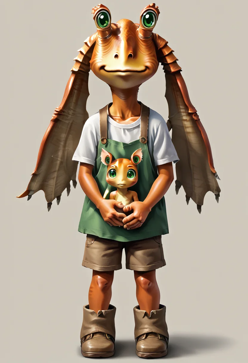 <lora:p:0.7> <lora:Gungan_Generator_LORA_PONY:1> gungan, 1boy, orange skin, child, small, green eyes, cute, simple background