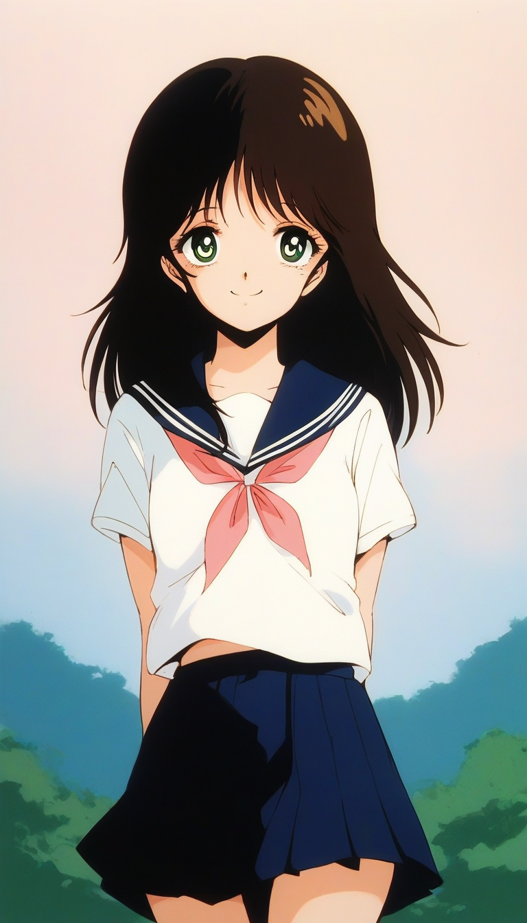 score_9, score_8_up, score_7_up, source_anime, rating_explicit, BREAK  <lora:NonomuraAmi_BeMybaby_Ver2.0_XL:1> NonomuraAmi, long hair, black hair, brown hair, small breasts, green eyes, bangs,
school uniform, skirt, sailor collar,  
outdoor, sky,
smile,
looking at viewer, 
cowboyShot,