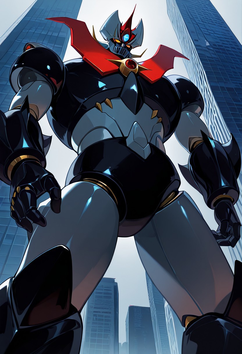 score_9, score_8_up, score_7_up, score_6_up, score_5_up, score_4_up, 4k quality, detailed, 1boy, solo, (mazinkaiser, super robot, mecha) best quality, masterpiece, on top of skyscraper, (from below:1.5)