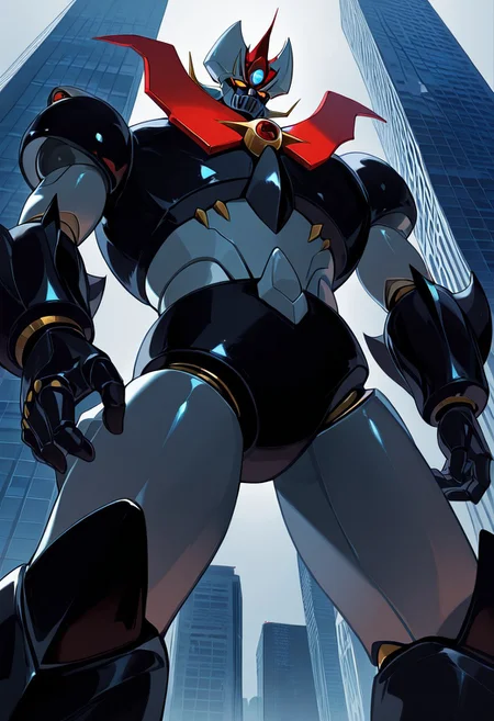 score_9, score_8_up, score_7_up, score_6_up, score_5_up, score_4_up, 4k quality, detailed, 1boy, solo, (mazinkaiser, super robot, mecha) best quality, masterpiece, on top of skyscraper, (from below:1.5)