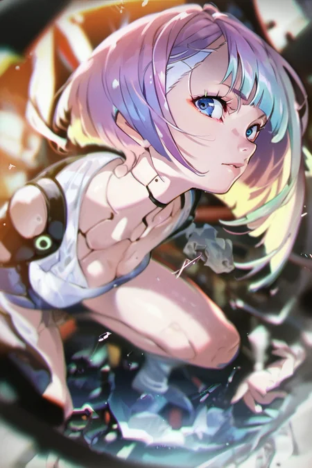 score_9, score_8_up, score_7_up, source_anime, 1girl, lucy \(cyberpunk\), full body, chromatic aberration, blurry, depth of field, yoneyama mai, <lora:yoneyama_mai_pd-000080:1>