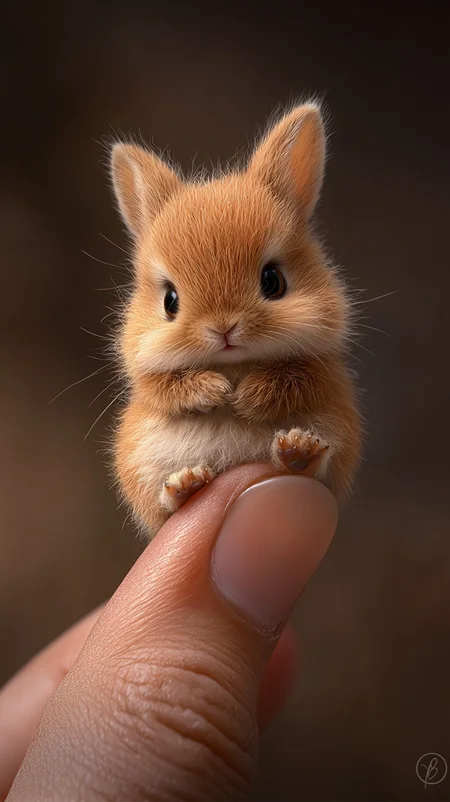 Ultra-realistic 8K photograph, a tiny cute bunnie with disheveled fur sitting on a human index finger, the finger is positioned sideways with clear detail of the skin's texture. The messy hair adds character to the scene, background is slightly out of focus, natural light gently highlights the subjects, shot with a Leica Q2, strong color contrast and sharp clarity --ar 9:16 --quality 2 --stylize 750 --v 6.1