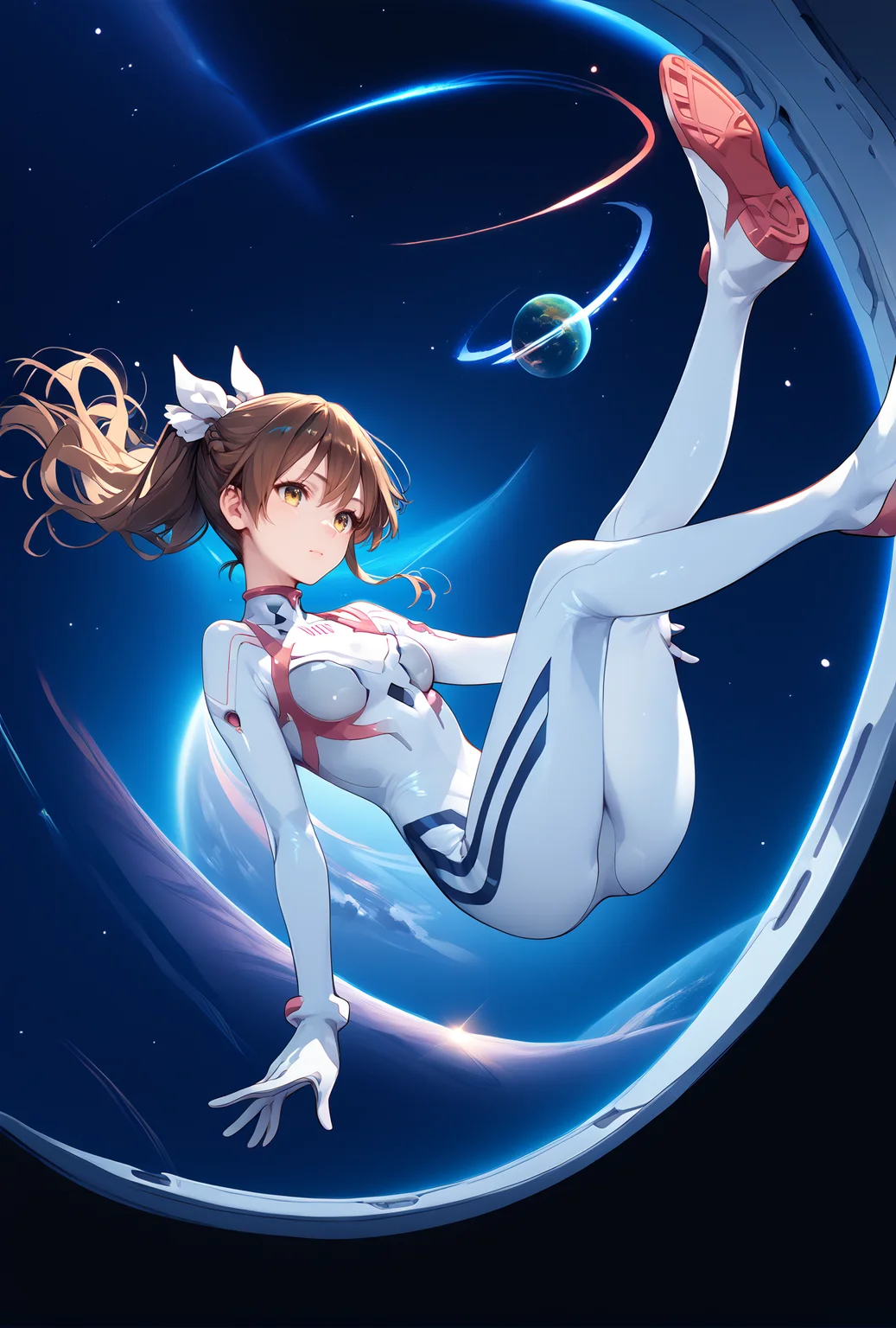 score_9, score_8_up, score_7_up, score_6_up, score_5_up, score_4_up,anime source,
misaki,1girl,ponytail,hair ribbon,brown hair,yellow eyes,
Evasuit08, white bodysuit,
space,floating,on back,<lora:MisakiXLPony:0.8>,<lora:Eva08XLPony:1>