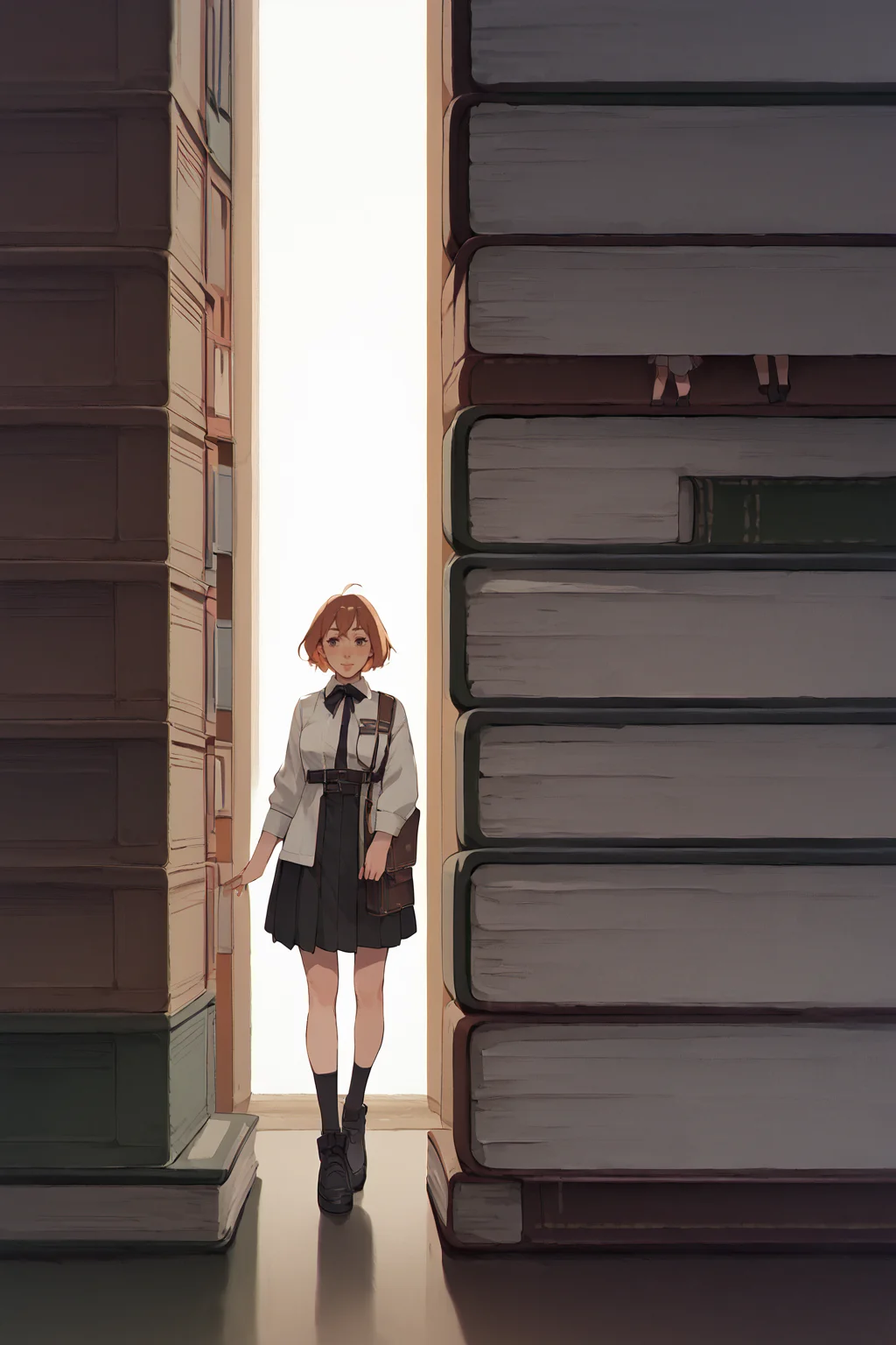 <lora:mini-people:1> minipoeple, minigirl, woman standing next to regular sized book, regular sized objects, <lora:RD-MAnon-XLV1.1:1>, , source_anime, score_9_up, score_7_up, score_8_up