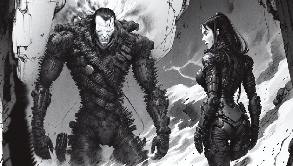 As Killy and Sanakan navigate the treacherous depths of "The City," they encounter ruthless artificial intelligences, biomechanical creatures, and warring human factions. Through epic battles and unexpected encounters, both characters are forced to question their own existence and purpose in a world where humanity has faded away <lora:Blame!:1>