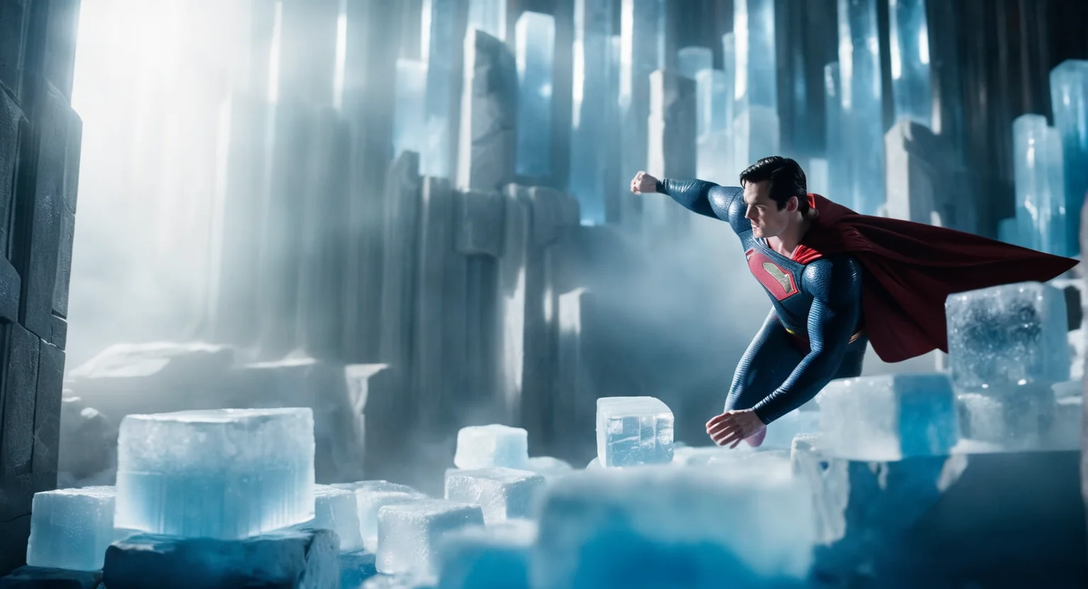 cinematic film still of <lora:Fortress of Solitude:1>
Fortress of Solitude a superman flying over Fortress of Solitude with a giant window and big ice cubes everywhere, shallow depth of field, vignette, highly detailed, high budget, bokeh, cinemascope, moody, epic, gorgeous, film grain, grainy