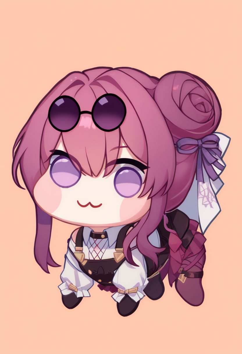score_9, score_8_up, score_8,
zzNill, 
BREAK,
zzKafka, purple_hair, purple_eyes,
doro, creature, :3, chibi, pink hair, purple eyes, hair bun, hair bow, 
zPDXL,