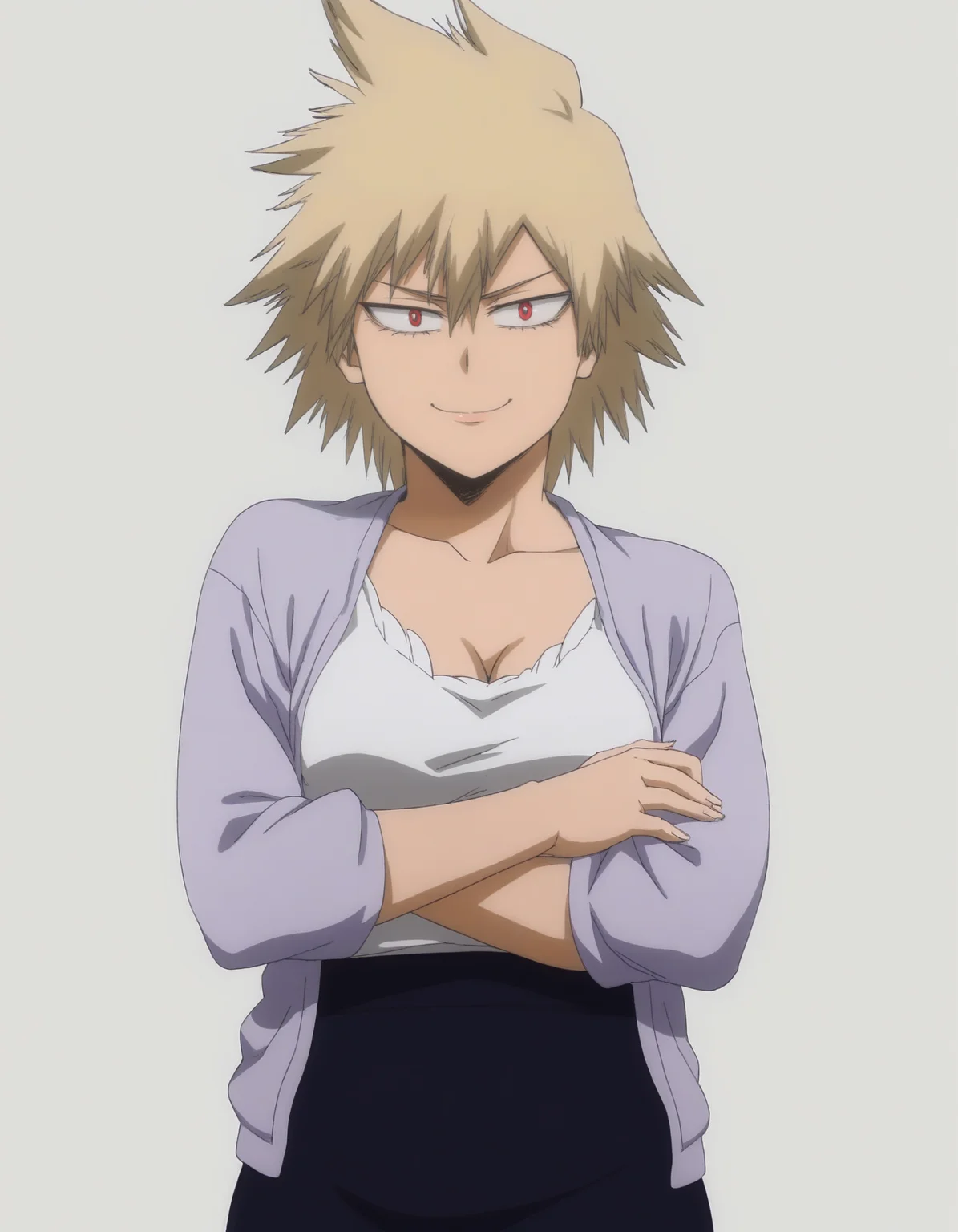 full_body profile, <lora:Sano-BR_Style_PonyxL-000001:0.45>, <lora:modern_anime_screencap_v1_0:0.65> anime screencap, (highres, best quality), zPDXL, 1girl, rating_safe, solo,
<lora:m1tsuk1xl:0.8> m1tsuk1xl, red eyes, blonde hair, gentle smile, looking at viewer, posing for photo, arms crossed,
white shirt, purple cardigan, black skirt,
<lora:Pony_DetailV2.0:0.5>
megami monthly magazine cover, pinup, white background,