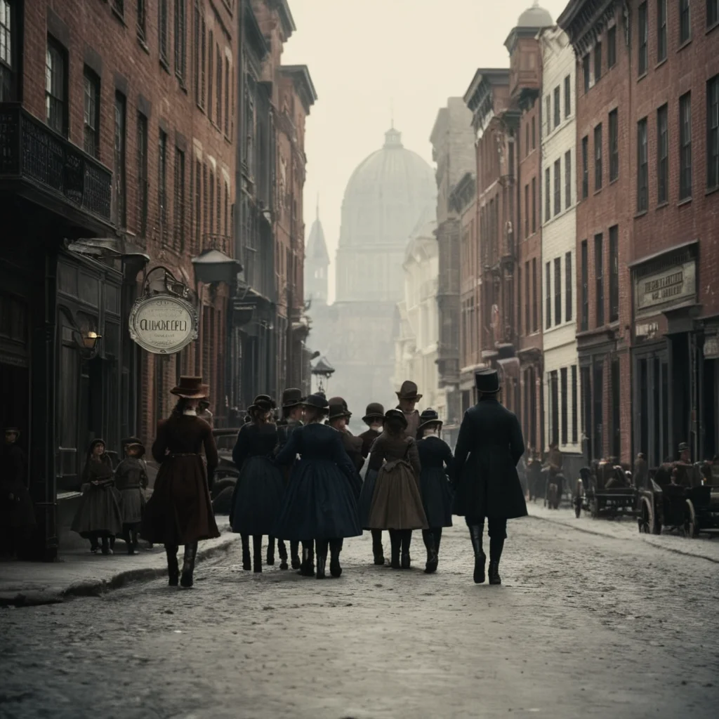 cinematic film still of <lora:1800's style:1>
19th Century In the 1800's time era a group of people walking down a street next to tall buildings,multiple girls,hat,outdoors,multiple boys,day,6+girls,ground vehicle,building,scenery,6+boys,city,sign,road,cityscape,horse,street,crowd,crosswalk,real world location , detailed, detailed background, detailed scene, perfect, perfection, cinematic, filmic, historical (themed), 1800's style, shallow depth of field, vignette, highly detailed, high budget, bokeh, cinemascope, moody, epic, gorgeous, film grain, grainy
