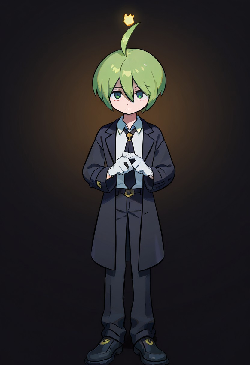 1 boy,
score_9, score_8_up, score_7_up, masterpiece, best quality, amazing quality, best aesthetic, ,absurdres,intricate details, aaron, green eyes, green hair, ahoge, <lora:EMS-380018-EMS:1.000000>
20-year-old man wearing a classic plain white dress shirt under a long, elegant black Chester coat. He is in the middle of putting on a pair of pristine white gloves, creating a refined and cool atmosphere. The background is completely white and minimalistic to emphasize the outfit. His pose is natural and confident, capturing the moment he gently slips his fingers into the glove. The lighting is soft, highlighting the texture of the coat and gloves. His expression is composed and slightly mysterious, adding a fashionable, high-end look.
Extend one hand forward,