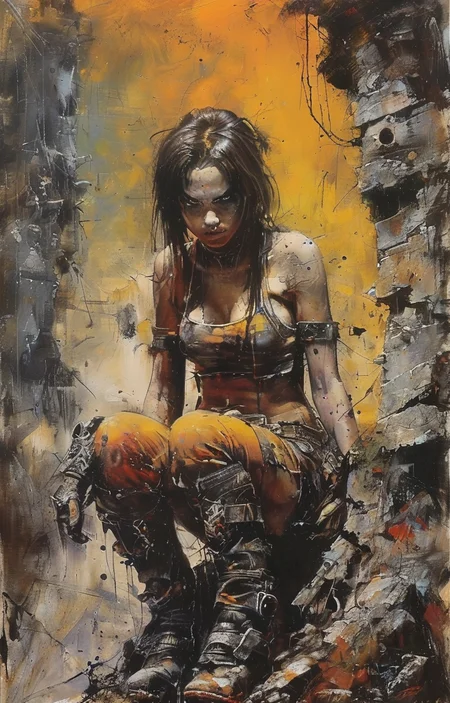 masterpiece,best quality,<lora:tbh233-sdxl:0.9>,illustration,style of Simon Bisley tech genius teenage girl