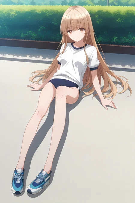gym clothes, an-mahiru, medium breasts, 1girl, solo, skinny, masterpiece, high quality, (full body|sitting|standing|lying), outdoors, light smile, score_9, score_8_up, score_7_up, source_anime, anime, anime style, long hair <lora:an-mahiru-pony-V01-000004:0.70>