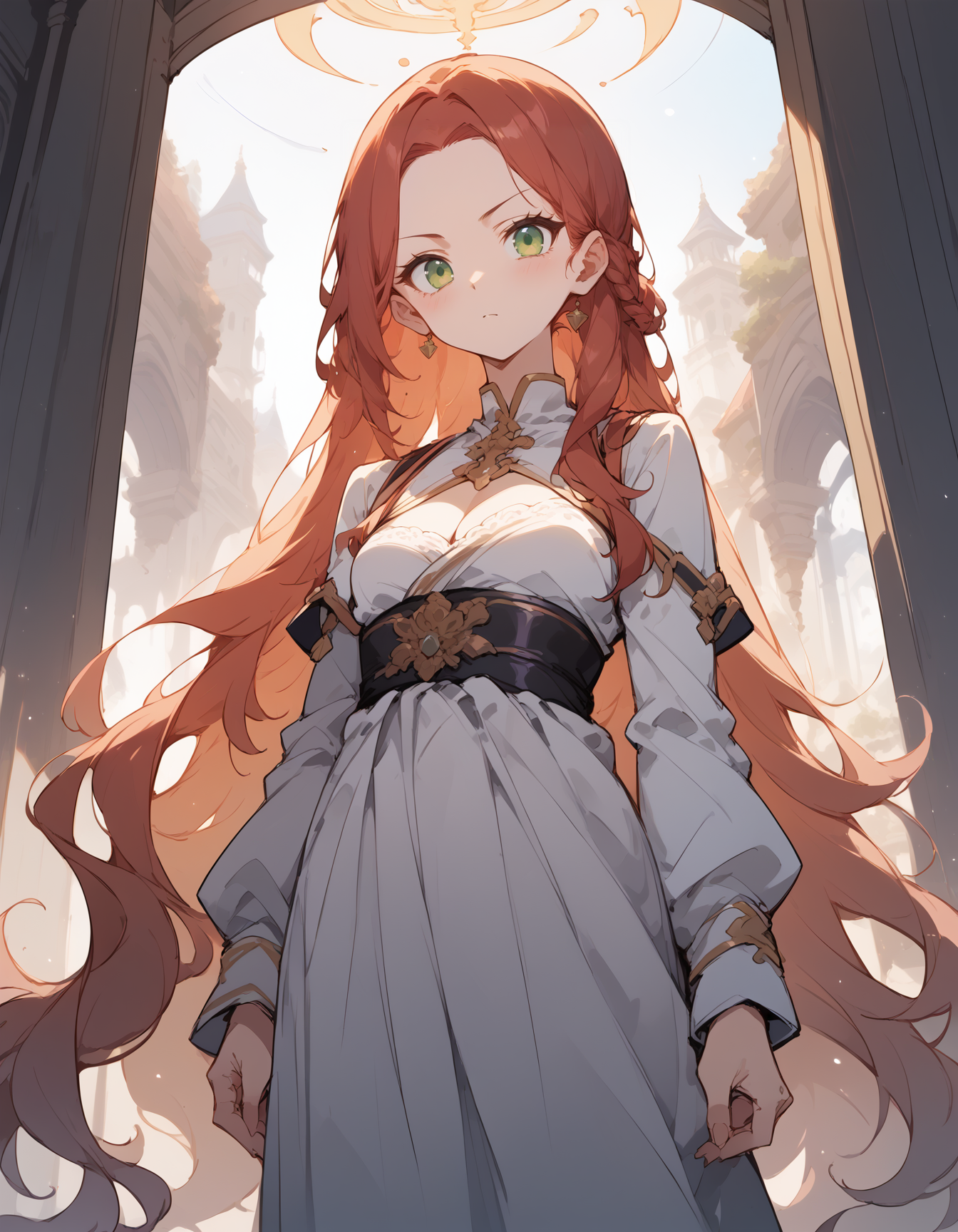score_9,score_8_up,score_7_up,score_6_up,source_anime,absurdres,
BREAK <lora:Florentia_Lombardi:0.7>,FlorentiaLombardi,1girl,solo,skinny,toned,perfect anatomy,forehead,red hair,very long hair,green eyes,long eyelashes,medium shot,