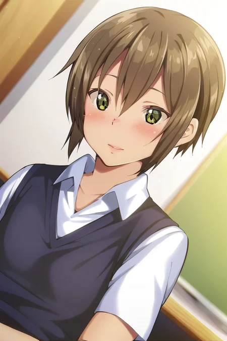 solo, 1boy, male, otoko_no_ko-kun, BREAK school uniform, white shirt, collared shirt, sweater vest, black vest, BREAK indoors, classroom, colorful, dutch angle, BREAK ((ultra-detailed)), ((best quality)), ((best quality)), ((beautiful eyes)), ((extremely detailed)), 4K, (8K), best quality, (beautiful), Master piece, highres, score_9, score_8_up, score_7_up, score_6_up, score_5_up, score_4_up, colorful, best quality, official art, highres, masterpiece, nai3, god light, detailed background, high quality background, <lora:Otoko_no_ko-kun:1> <lora:light_sharp_style_magin3.1-000040:1>