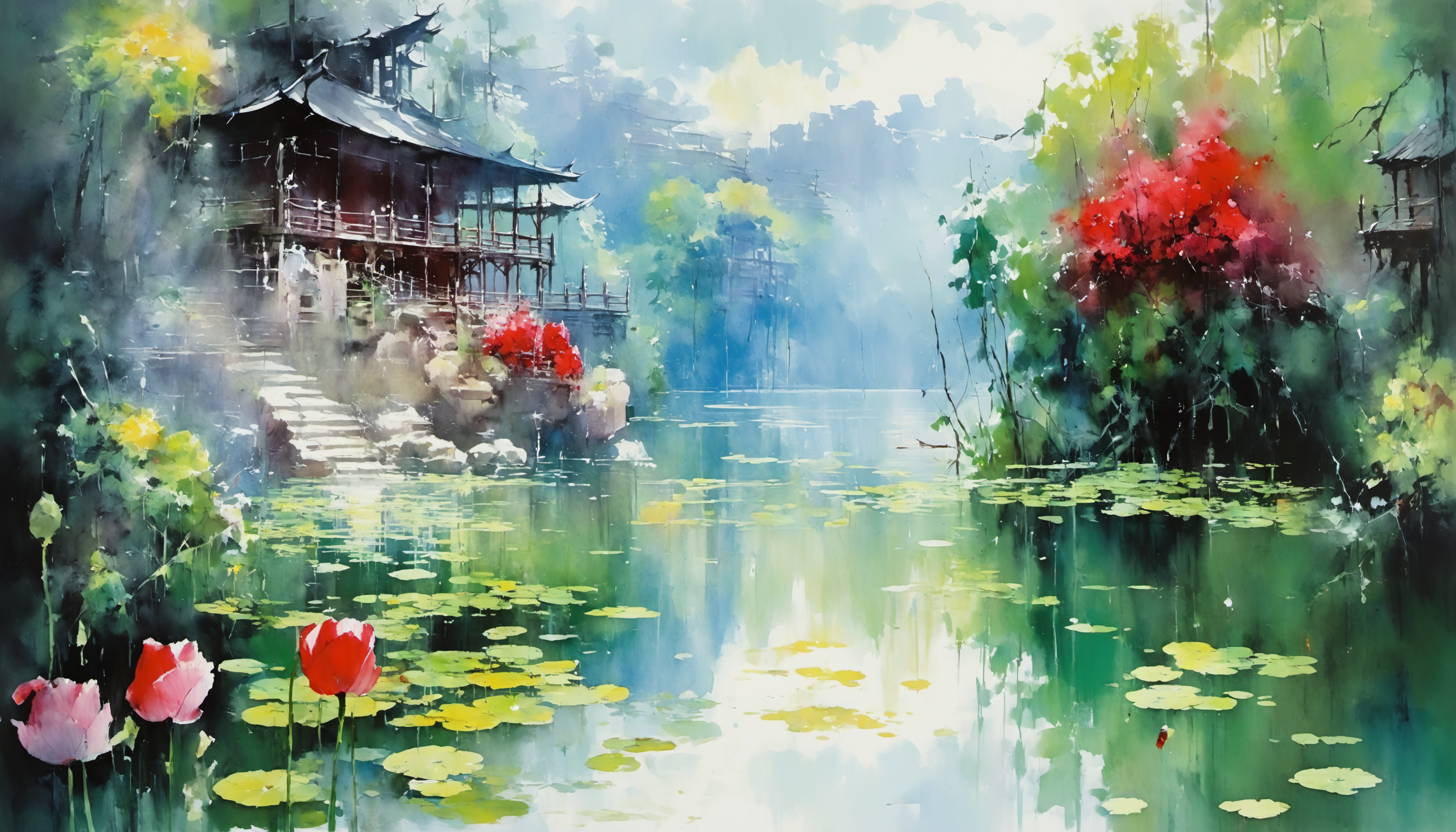 <lora:[XL]The_moonlight_over_the_lotus_pond:1>1 lake