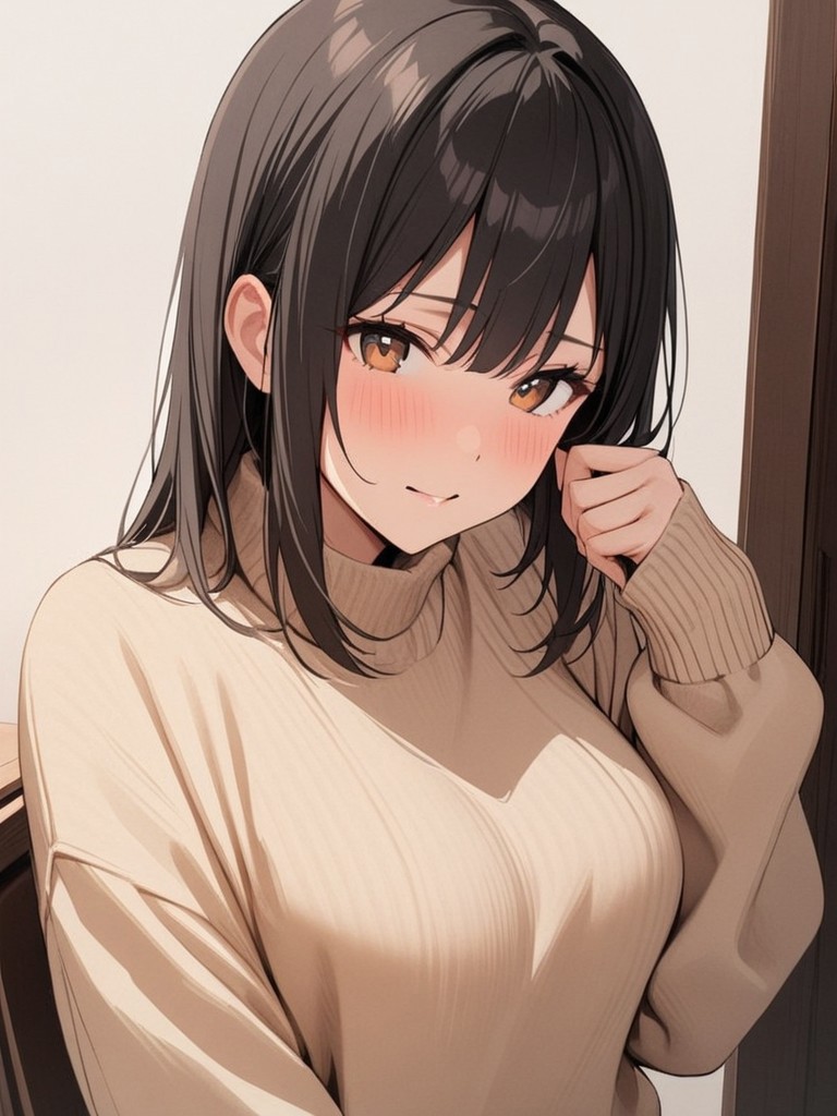1girl, masterpiece, best quality, very aesthetic, sweater, black hair