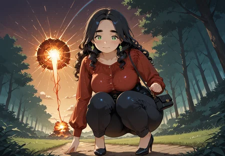 IllusP0s, PonyScores7, source_anime, ah1, IllustriousQual, interesting, exciting, spectacular, wonderful,
BREAK <lora:xl_more_art-full_v1:0.2>, <lora:aesthetic_anime_v1s:0.2>, <lora:EpicF4nta5yXL:0.2>, <lora:detailxl:0.2>, detailxl, <lora:Fant5yP0ny:0.2>, amazing quality, best aesthetic, absurdres, illustration, Volumetric_Lighting, ultra-detailed, very aesthetic, intricate details, best_quality, <lora:Anime_Aesthetic_Wallpaper_StyleIllustriousXL:0.4>, aniwall,
BREAK ((In an ancient forest, a woman inhales deeply, and the air around him shimmers with vibrancy, Trees and underbrush grow more verdant, an explosion of life and color responding to her nurturing breath)),
BREAK Stable_Yogis_PDXL_Positives, AS-Adult, <lora:Complicated fantasy portrait - XL Pony V2.0:0.2>, bad-hands-5, <lora:HDA_Detailer:0.3>, <lora:natsumi_style:0.5>, <lora:by_usakun-pony:0.4>, by usakun, <lora:Akina_Bbw_Style_-_PonyXL:0.2>, AkinBw, ((from below)),
BREAK 1girl, mature female, (curvy), round-chin, caucasian, <lora:ETO_OC_Illustrius:0.5>, eto_oc, skindentation, (plump), thick thighs, wide hips, busty, voluptuous, <lora:venus body PonyXL:0.3>, <lora:shinyskin2:0.2>, glistening skin, HDA_FatGirlXL, round ass, large breasts,
BREAK ((<lora:rainbow-sherbet-pony-v4:0.8>, multicolored Silk blouse, high-waisted trousers, leather pumps, clutch purse, statement earrings, rainbow sherbet style)),
BREAK (curly hair), long hair, (black hair:1.4), (parted hair:1.7), messy hair, kinky curls, <lora:hairdetailpxl:0.2>, hairdetailpxl,
BREAK (half green and brown eyes), (colorful eyes), (multicolored eyes), (downturned eyes:1.4), <lora:expressive eyes:0.2>, expressive eyes, <lora:eyedetailpxl:0.2>, eyedetailpxl, <lora:Eyes_High_Definition:0.2>, EyesHD, (round face:1.2), (thick eyebrows:1.3), (plump face), <lora:Round_face:0.2>, lips,
BREAK ((wavy mouth expression)), <lora:Expressive_H:0.2>, Expressiveh, <lora:Emotional_Anime_Expressions_PonyXL_Concept:0.2>, emotional, <lora:Best_Facial_Expression_LoRA_PONY:0.2>, looking at viewer, <lora:Detailed expressive EXEV style -XL Pony V1.0:0.2>, FaceDetail, <lora:Best_Facial_Expression_Helper_XTREME_ILLU:0.4>, kaogei,
BREAK (((Abandoned, blood-red carnival))), <lora:Background Detailer - SDXL:0.8>, 4k, 8k, Ultra HD, Masterpiece, Best quality, Detailed background, <lora:Add_more_details_V2_XLpony:0.4>, full_details, <lora:background-type1:0.4>,