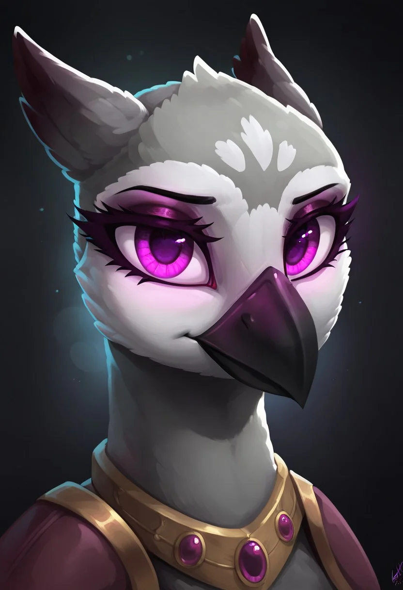 masterpiece, score_9, score_8_up, score_7_up, score_6_up, (best quality:1.1), ultra-detailed, high resolution, 1girl, princess sköldsvärd, corrupted, black beak, jewelry, evil, (((beautiful detailed purple eyes))), glowing eyes, Long eyelashes, griffon, eyeshadow, portrait, abstract background, high quality, sharp, the quality of ai art is frightening, highly detailed, (beautiful detailed eyes), Long eyelashes, Highly Visible, from Equestria at War, (((8k))), sharp focus, perfect lighting, beautiful eyes, long eyelashes, anatomically correct, extremely detailed, shine on body, high detail, cute, Expressiveh, detailed background, OverallDetail, zPDXL2