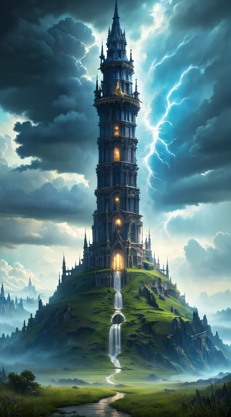 Masterwork Painting, Magnum Opus, 
HDR photo of 
Dreamscape, 
ethereal fantasy concept art of  
 <lora:Wizard_Tower-10:0.75> witow, castle, cloud, cloudy sky, grass, no humans, scenery, sky, tower, tree, 
 <lora:locon_conceptlightning_v1_from_v1_64_32:1> lghtnngprsn, lightning, storm,
. magnificent, celestial, ethereal, painterly, epic, majestic, magical, fantasy art, cover art, dreamy,
. Surreal, ethereal, dreamy, mysterious, fantasy, highly detailed,
. High dynamic range, vivid, rich details, clear shadows and highlights, realistic, intense, enhanced contrast, highly detailed,
  highres, 8k, uhd, High Dynamic Range, tonemapping, crisp details,  intricate details, fine details