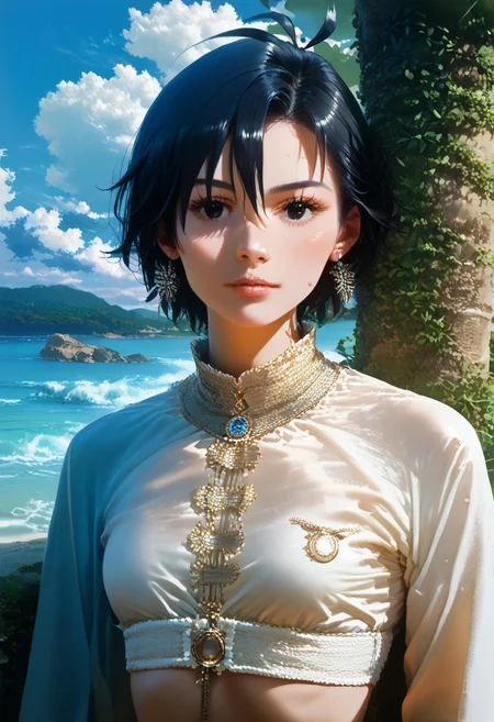 score_9, score_8_up, score_7_up, score_6_up, source_anime, <lora:Worldly_XL:1.25> <lora:AIU 0.3v:1.1> detailerlora, sunlight, ocean, seabirds, waves, open sky, clouds, wind, nature, coastal vegetation, small coastal flowers, 1girl, solo, Kikuchi Makoto is walking on the beach in windy weather, <lora:KikuchiMakoto_pony_v1:0.9> kkcmkt, short hair, black hair, antenna hair, hair between eyes, black eyes, flat chest, small breasts, summer clothes, beachwear, swimwear, Score_PnyReal, <lora:StS_PonyXL_Detail_Slider_v1.2:5>