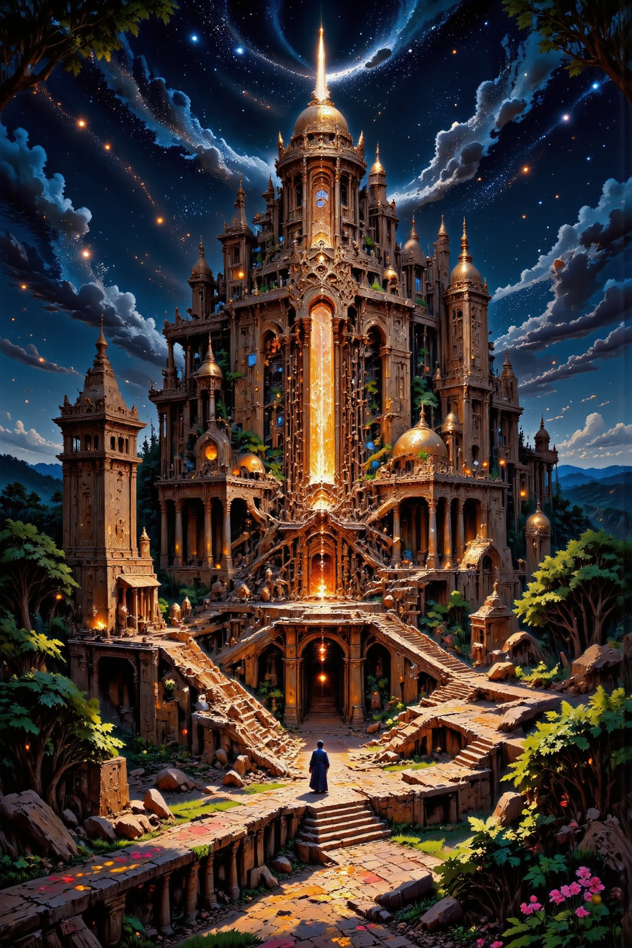 (ruins),  beautiful (Guinean) fantasy landscape,  bright luminous starry night, woman, intricate, very detailed, sharp, colorful, <lora:Hand v2:1> <lora:Anti-Blur:1> <lora:Insane Detail Slider:0.5>   <lora:Flux.1_Turbo_Detailer:0.6> <lora:flux-photo-transparent_Alpha_1.0:0.8> <lora:flux.1_lora_flyway_Epic-detail_v2:0.6> <lora:Painterly01b_CE_FLUX_AIT:0.8> pntrlyCE_style, <lora:VividlySurreal:0.8>, <lora:FluxMythP0rtr4itStyle:0.8> mythp0rt