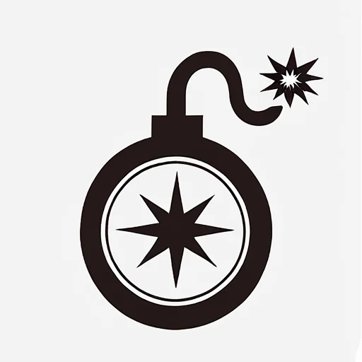 <lora:gmic_bptbv1-000014:1>,93icon\(93ic1\),a bomb with a burning fuse,solo,simple background,white background,monochrome,no humans,