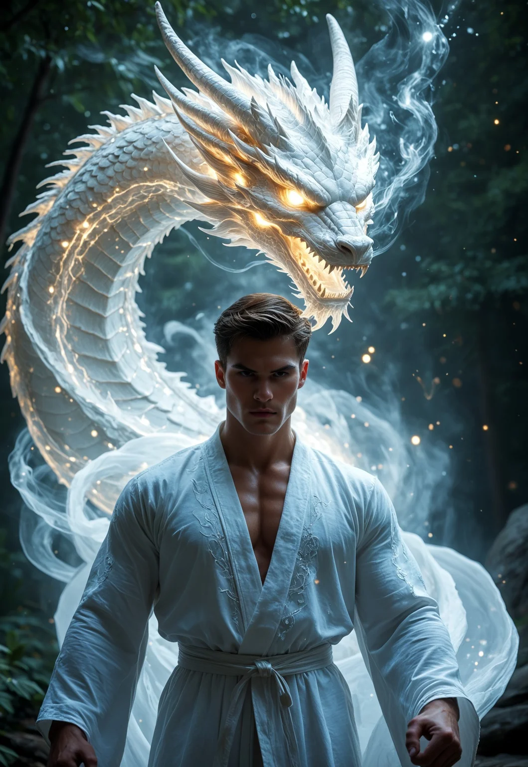 safe_pos, (((score_9, score_8_up, score_7_up))), ((( highly detailed, masterpiece, perfect, detailed, hd, )))
,
((( Dramagmb, colossal ethereal white dragon head, white glowing)))
,
((( 1boy, muscular, magic robe, solo, handsome )))
,
((( Fighting stance )))
,
((( Outdoors, wood )))
,
((( Portrait view, dramatic scene)))
,
(( ))
,
((( )))
,
()