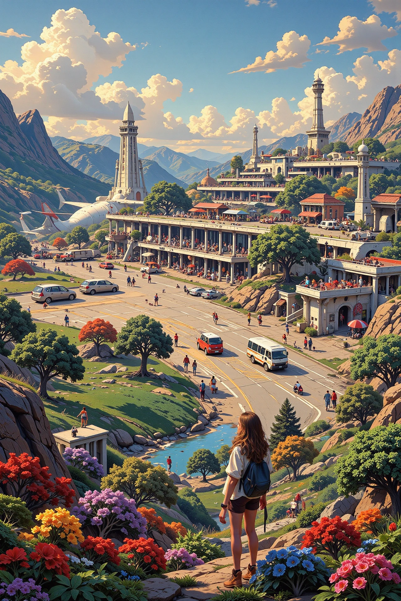 a busy airport beautiful  landscape, morning, woman, very intricate, very detailed, sharp, bright, colorful, <lora:Hand v2:0.5> <lora:Anti-Blur:1><lora:Insane Detail Slider:0.25>  <lora:flux.1_lora_flyway_Epic-detail_v2:0.3> <lora:fluxenhancer:0.25>  <lora:Anime art - Variant 1:1>