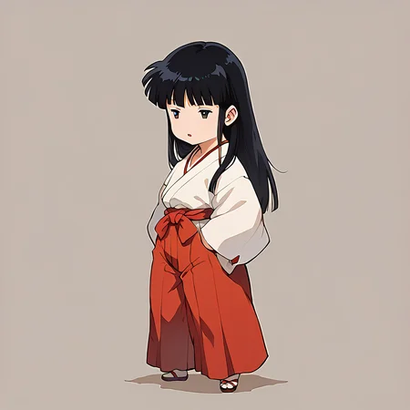 score_9, score_8_up, score_7_up, <lora:[pony]bdchibi:1> ,bdchibi, fullbody, parted lips, simple background,1girl,
BREAK
 <lora:kikyou pony:0.6>,kikyou,mico,black hair, long hair, outdoors,red hakama,