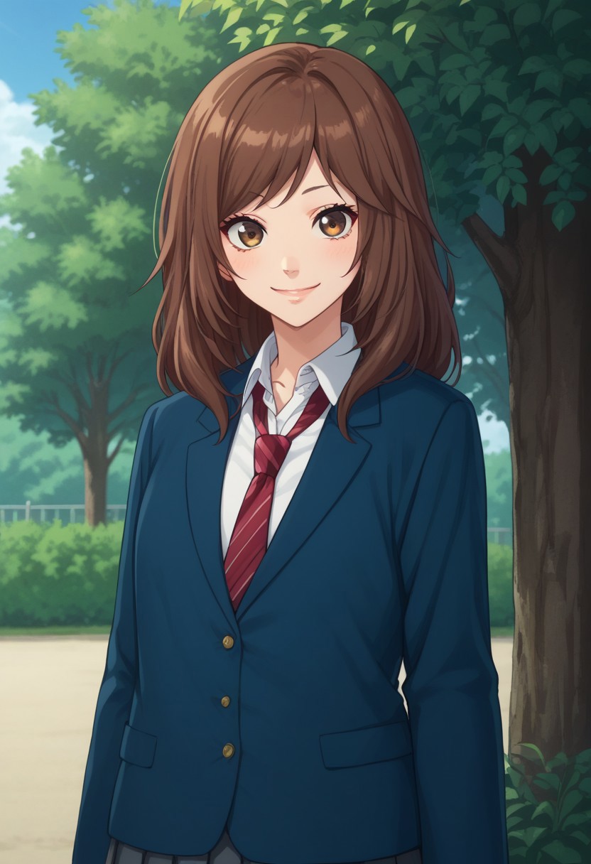 score_9, score_8_up, score_7_up, source_anime, highly detailed, 
futaba, 1girl, solo, brown hair, skirt, school uniform, necktie, brown eyes,
jacket,  smile, pleated skirt,  red necktie, 
grey skirt,  blazer, black socks, standing, looking at viewer,
 long hair, shirt, white shirt, blue jacket, collared shirt,
upper body, outdoor, sky, tree