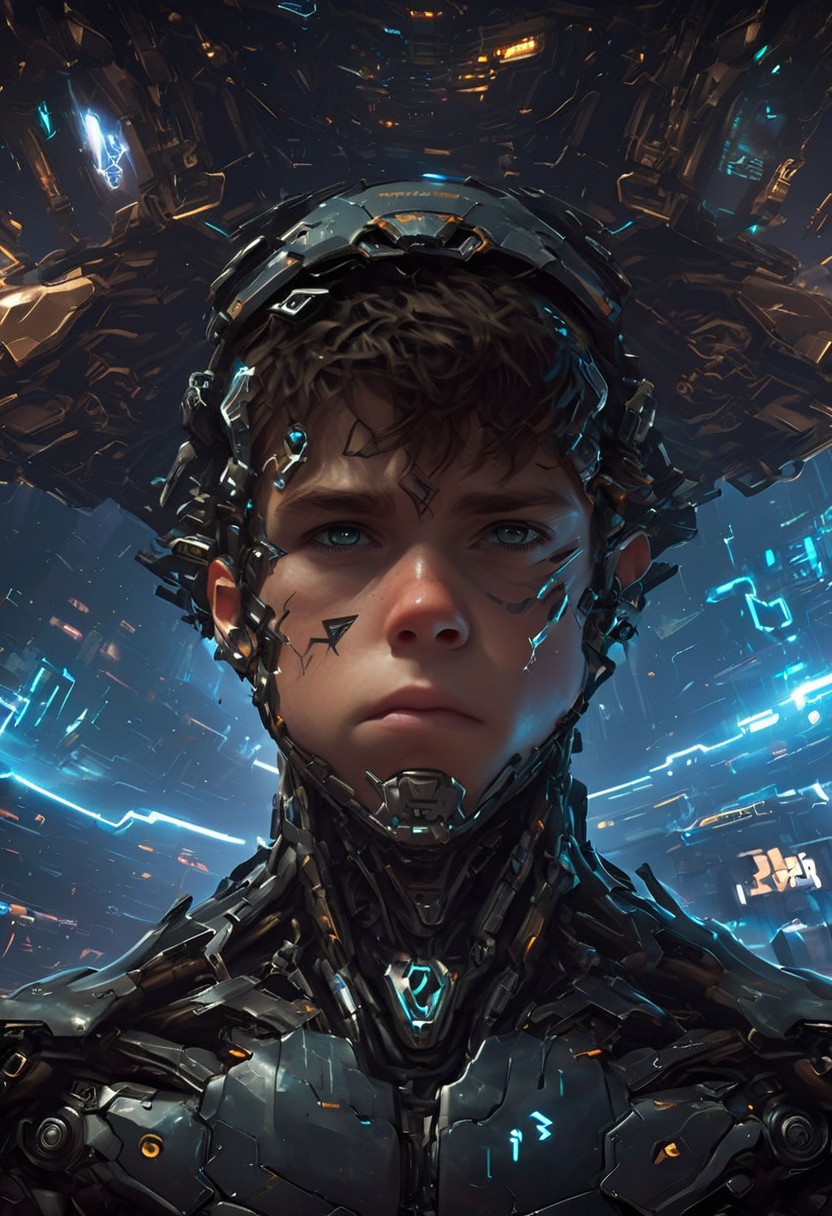 cpunk, IBG, 4ng3l face
1boy, mechanical sci fi arms, fixing a space ship, cyberpunk background,