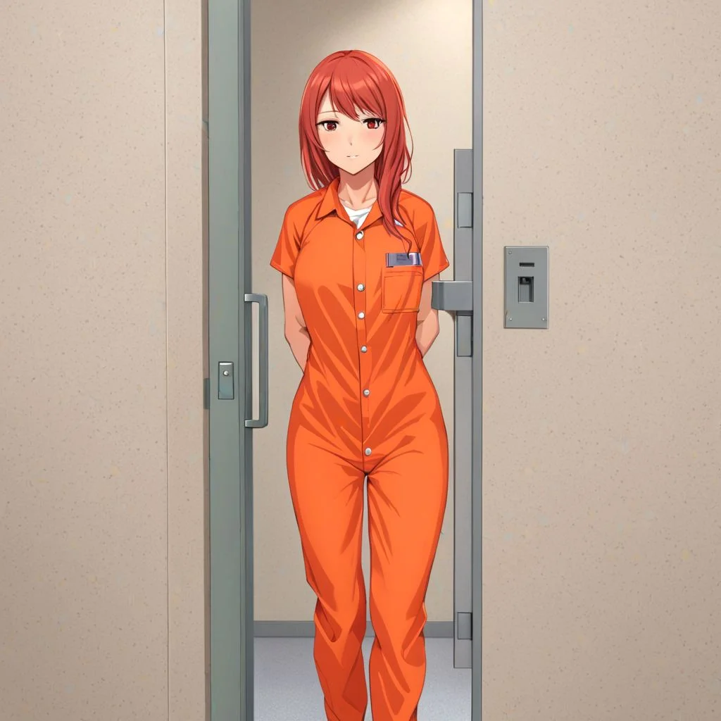 MAXSEC_STYLE_CELL, (1girl standing behind door), ((behind cell_door_v1)), cell_exterior_shot, cell_door_v1