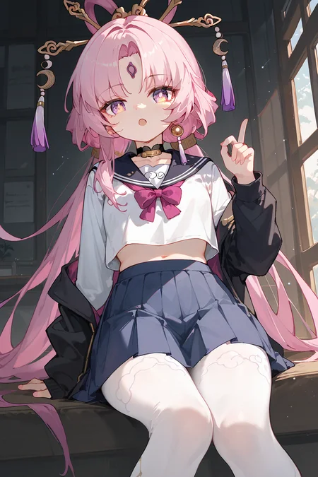 (score_9,score_8_up,score_7_up),<lora:Fu Xuan(Honkai Star Rail)-v1>,Fu Xuan(Honkai Star Rail),1girl,pink hair,solo,skirt,long hair,school uniform,forehead mark,pantyhose,jacket,white pantyhose,open mouth,serafuku,choker,blue skirt,purple eyes,white shirt,looking at viewer,bangs,black jacket,shirt,long sleeves,jewelry,earrings,:o,pleated skirt,facial mark,parted bangs,midriff peek,sailor collar,very long hair,black choker,pink eyes,
good feet,anime,NSFW,expressive,amazing quality,ultra hd 32k,moody lighting,