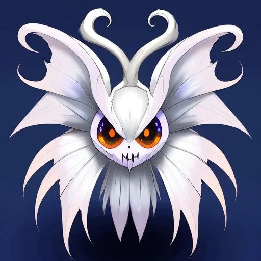 (samdoesarts style:1.3) a vicious cinnamon (ghost:1.2) butterfly Pokemon with white hair, glowing eyes, Medieval or fantasy, highly detailed, intricate