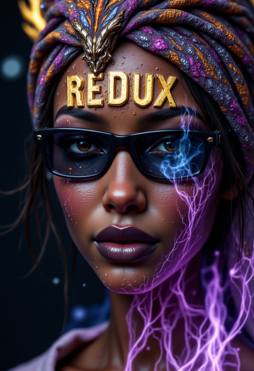Mystic image of multiple dimension with a fat text:"REDUX style",  aidmareduxstyle, aidmafluxpro1.1, aidmaHyperrealism
