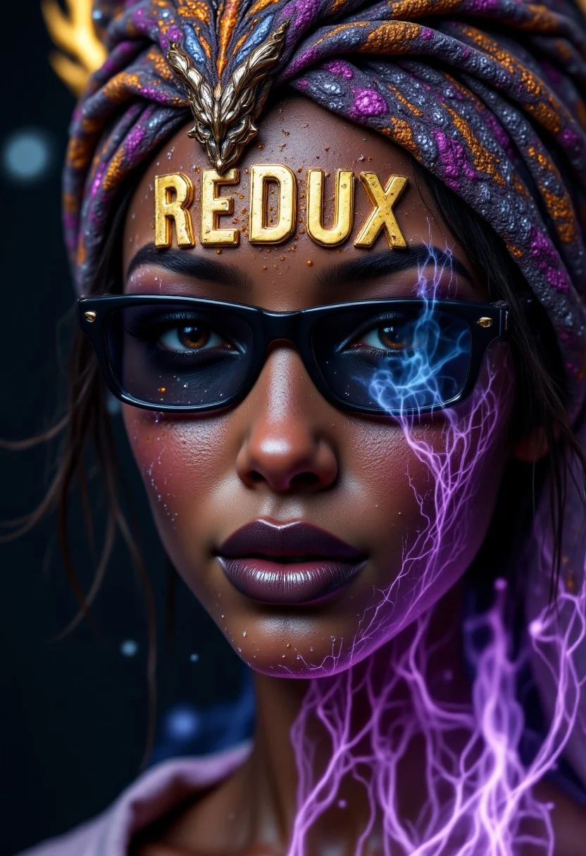 Mystic image of multiple dimension with a fat text:"REDUX style", aidmareduxstyle, aidmafluxpro1.1, aidmaHyperrealism