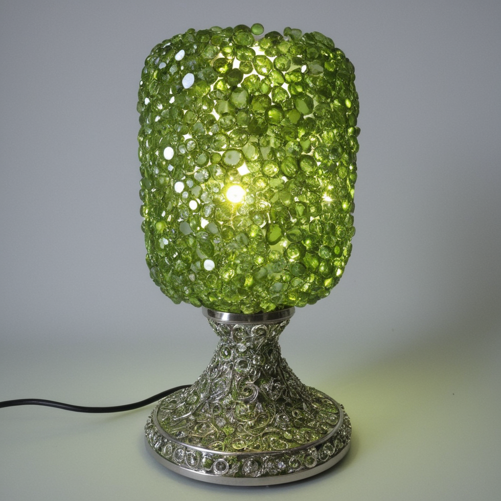 lamp, made out of hud_per1d0t_wrld, green gem, glittering, fantastical, whimsical, <lora:peridot:1>