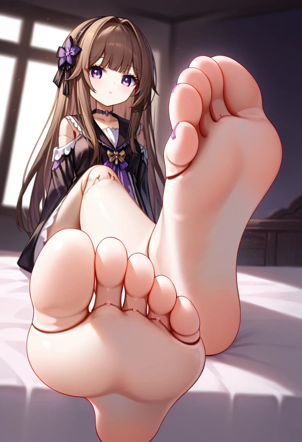 score_9, score_8_up, score_7_up,source_anime,rating_explicit,uncensored,anatomically correct,best perspective BREAK
1girl, <lora:bestfootposition:1> bestfootpose, barefoot, toes, on bed,
<lora:hsrherta:1> hsrherta,doll joints,purple eyes, brown hair,