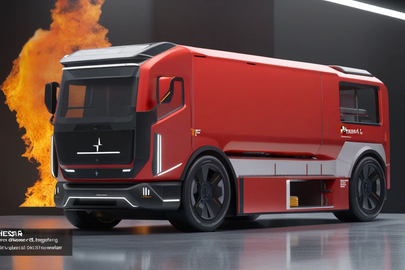(best quality, masterpiece :1.2),Fire truck,polestar design style,future,2D rendering,finely detailed,4k,octane render,product design,<lora:polestar_design_style_v2-000016>,