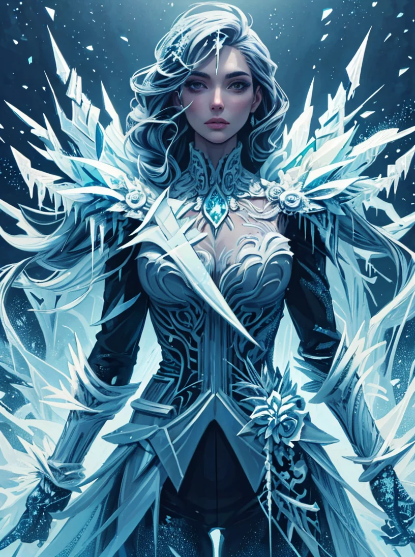 illustration, digital art, 1girl, posing, office suit made of ice and frost, IceFashion, complex absurd background, flat colors, painting, trends of artstation, (masterpiece:1.3)
<lora:IceFashion:0.65>
<lora:pytorch_lora_weights:0.8>, , 8k uhd, dslr, soft lighting, high quality, (intricate details:0.9), (hdr, hyperdetailed:1.2)
