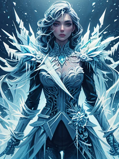illustration, digital art, 1girl, posing, office suit made of ice and frost, IceFashion, complex absurd background, flat colors, painting, trends of artstation, (masterpiece:1.3)
<lora:IceFashion:0.65>
<lora:pytorch_lora_weights:0.8>, , 8k uhd, dslr, soft lighting, high quality, (intricate details:0.9), (hdr, hyperdetailed:1.2)