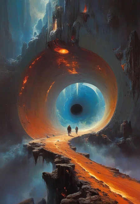 best quality, masterpiece, painting, concept art,  ((((High angle From avove, camera from above, Bird's-eye view, aerial shot view)))), In the heart of the absurdes, a giant black hole consumed fantasy village.The village within are portrayed with intricate detail, surreal masterpiece of contrast, blending the energy of  fantasy village with the scifi aesthetic of a giant black hole,mix of science fiction and fantasy,deadly void,swirling,attraction,interaction,low gravity,scifi dark fantasy,vibrant colors,dramatic,tragic,melancholy,dark dream,cosmic horror,dreamscape,professional,perfection,visually stunning,mesmerizing,disturbing,highly detailed, intricate,painted in high resolution,close-up,  primary colors, no gradients, illustration, (no humans:1.3)
<lora:John Harris Style:0.8> John Harris Style page