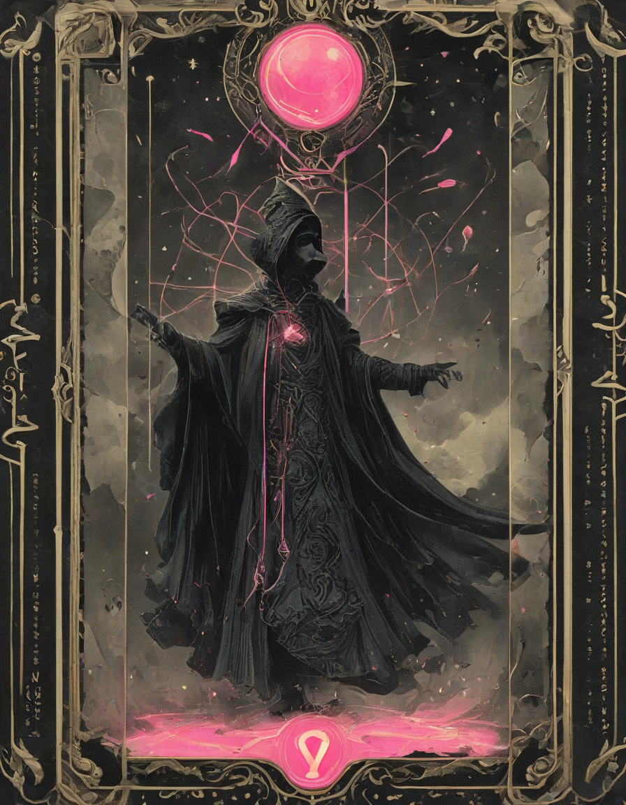 <lora:artfullyTAROT1LINE_SDXL_V1:1>,the front of an old card,tarot,tarot card,the magician,((1 line 1 color)),calligraphy,minimal,geometric,(2 colors total),lime,pink,black)) background,marker,((fine liner),masterpiece)),detailed,intricate,best quality,absurd resolution,tl4,sharp crisp ines,masterwork by artisan calligrapher,lines flow from one aspect to another,neon pink,nen liume,obsidian,ivory,vantablack,(((1 line ))) illustration,masterpiece,absurd resolution,