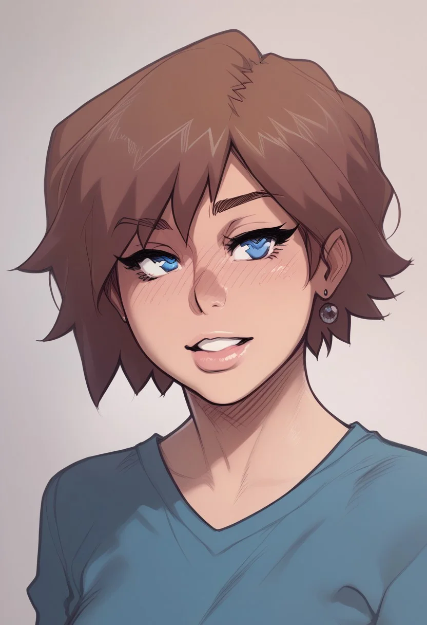 score_9, score_8_up, score_7_up, melkor_style, 1girl, _k3lly_sw4nson_, brown hair, short hair, blue eyes, mature female, sketch