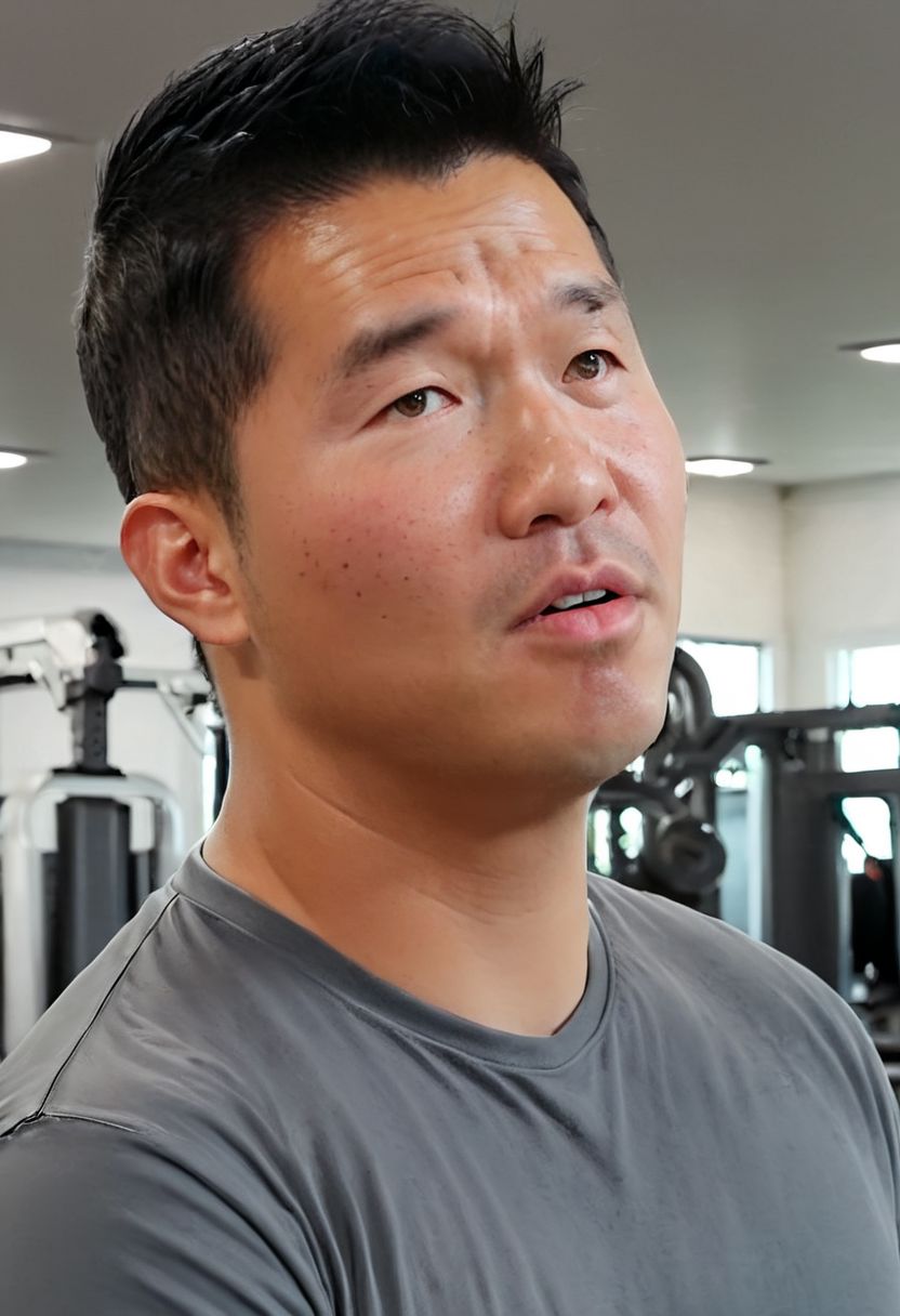(((htkangface))), daddy,  natural face expression, (((detailed HtKangface))), fixed htKangface Photorealistic, realistic, masterpiece, intricate details, detailed background, depth of field, photo of a handsome, dynamic pose, natural face expression, (((looking at viewer))), high detail, high quality, male focus, ((full shot)), ((serious)), gym, training