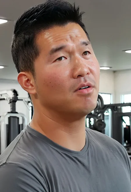 (((htkangface))), daddy,  natural face expression, (((detailed HtKangface))), fixed htKangface Photorealistic, realistic, masterpiece, intricate details, detailed background, depth of field, photo of a handsome, dynamic pose, natural face expression, (((looking at viewer))), high detail, high quality, male focus, ((full shot)), ((serious)), gym, training