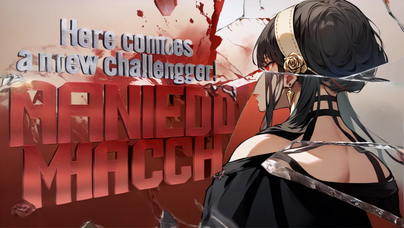 score_9, score_8_up, score_7_up, source_anime, 1girl, new challenger, english text, <lora:SFNewChallenger_XLPD:1.6>, text focus, <lora:BreakingGlassXLPDCAME:1> IncrsXLBrknGls, broken glass, reflection, upper body, yor briar, black dress, red eyes,