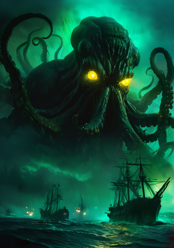 masterpiece,high resolution, <lora:Cthulhu-XL-9:0.8>,
cthulhu, watercraft, ship, tentacles, no humans, ocean, kaijuu, military vehicle, glowing,scary,night,dark,horror theme